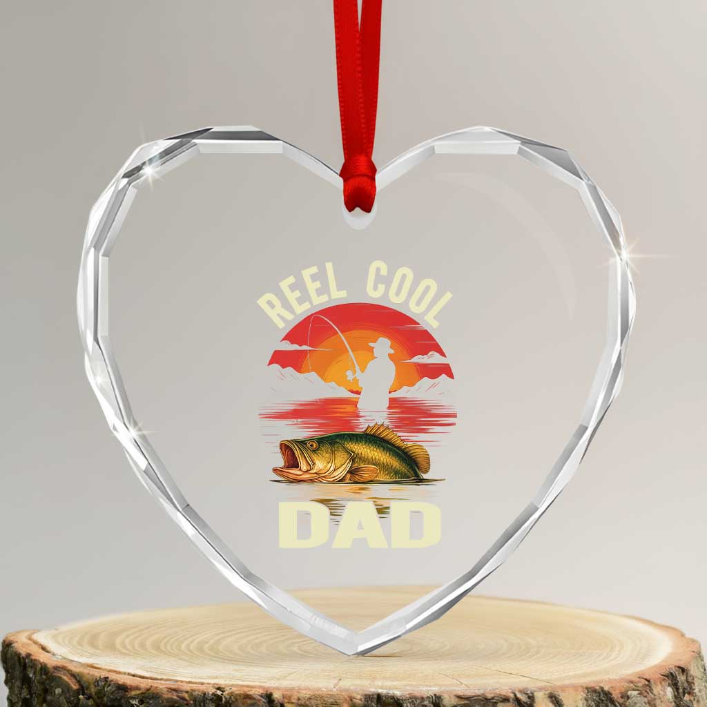 Funny Fishing Dad Heart Crystal Glass Ornament Reel Cool Dad TS14 Transparent Glass 3'' Heart Print Your Wear