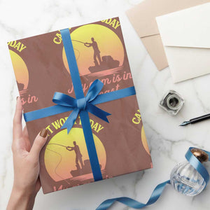 Funny Fishing Enthusiast Gift Wrapping Paper Roll I Cant Work Today My Arm Is In A Cast TS12 Mocha Print Your Wear