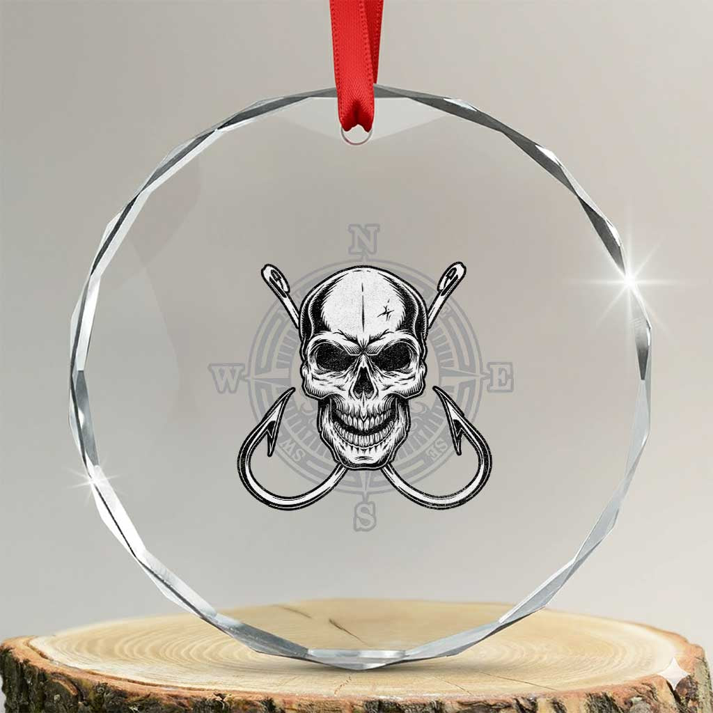 Funny Fishing Lover Crystal Glass Ornament Pirate Skull Fishing Hook Compass TS11 Transparent Glass 3'' Circle Print Your Wear