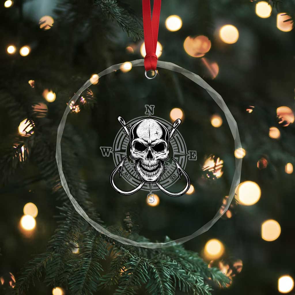 Funny Fishing Lover Crystal Glass Ornament Pirate Skull Fishing Hook Compass TS11 Print Your Wear