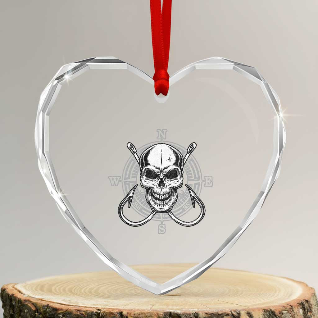Funny Fishing Lover Heart Crystal Glass Ornament Pirate Skull Fishing Hook Compass TS11 Transparent Glass 3'' Heart Print Your Wear