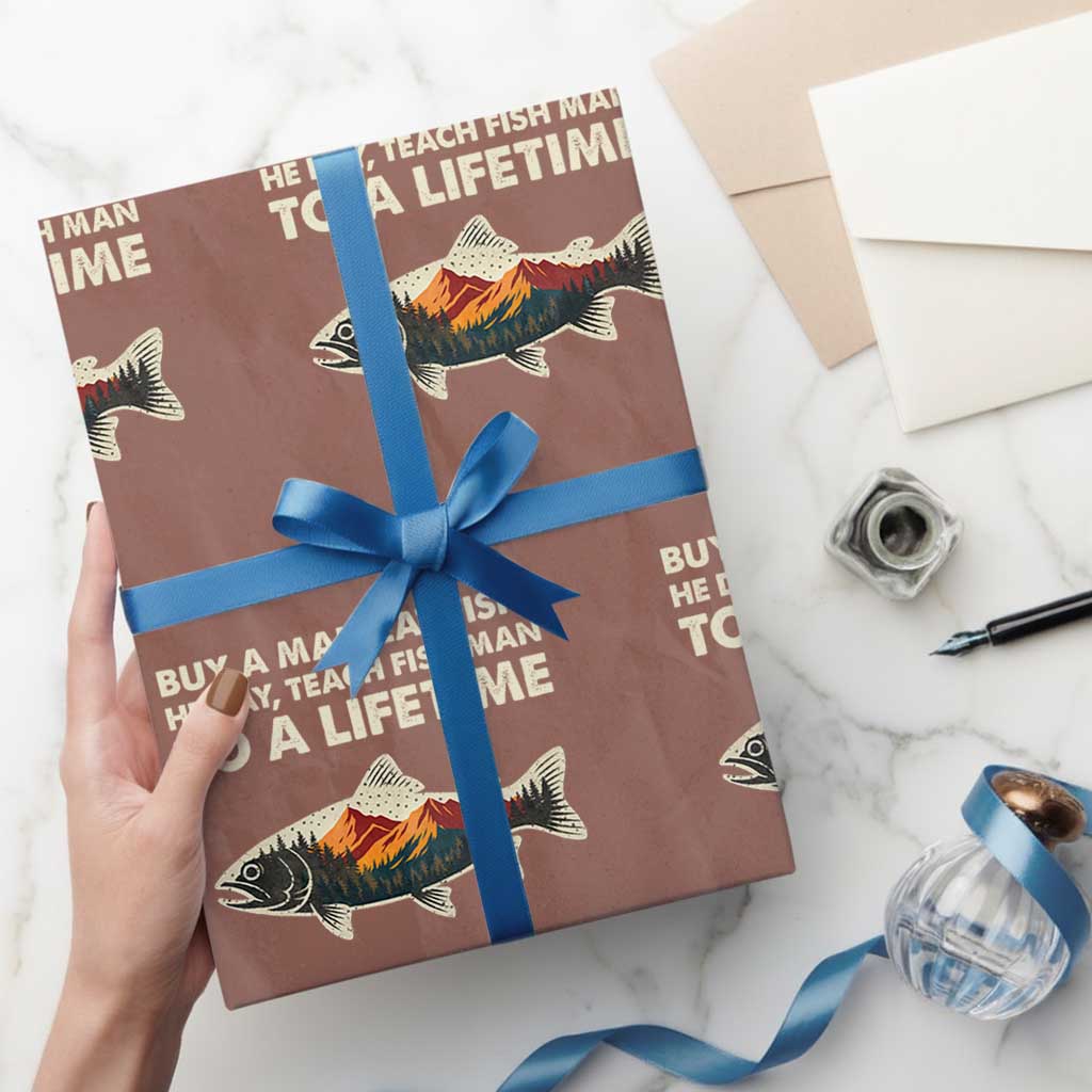 Funny Fishing Meme Wrapping Paper Roll Vintage Buy A Man Eat Fish Inappropriate TS10 Mocha Print Your Wear