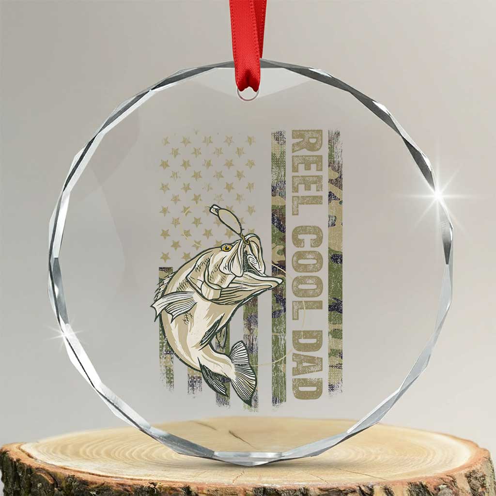 Funny Fishing Vintage Reel Cool Dad Crystal Glass Ornament Camo American Flag USA Bass Fish Fisherman TS10 Transparent Glass 3'' Circle Print Your Wear