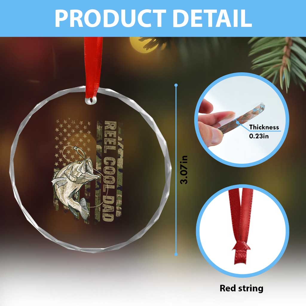 Funny Fishing Vintage Reel Cool Dad Crystal Glass Ornament Camo American Flag USA Bass Fish Fisherman TS10 Print Your Wear
