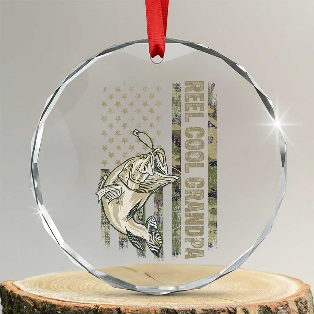 Funny Fishing Vintage Reel Cool Grandpa Crystal Glass Ornament Camo American Flag USA Bass Fish Fisherman TS10 Transparent Glass 3'' Circle Print Your Wear