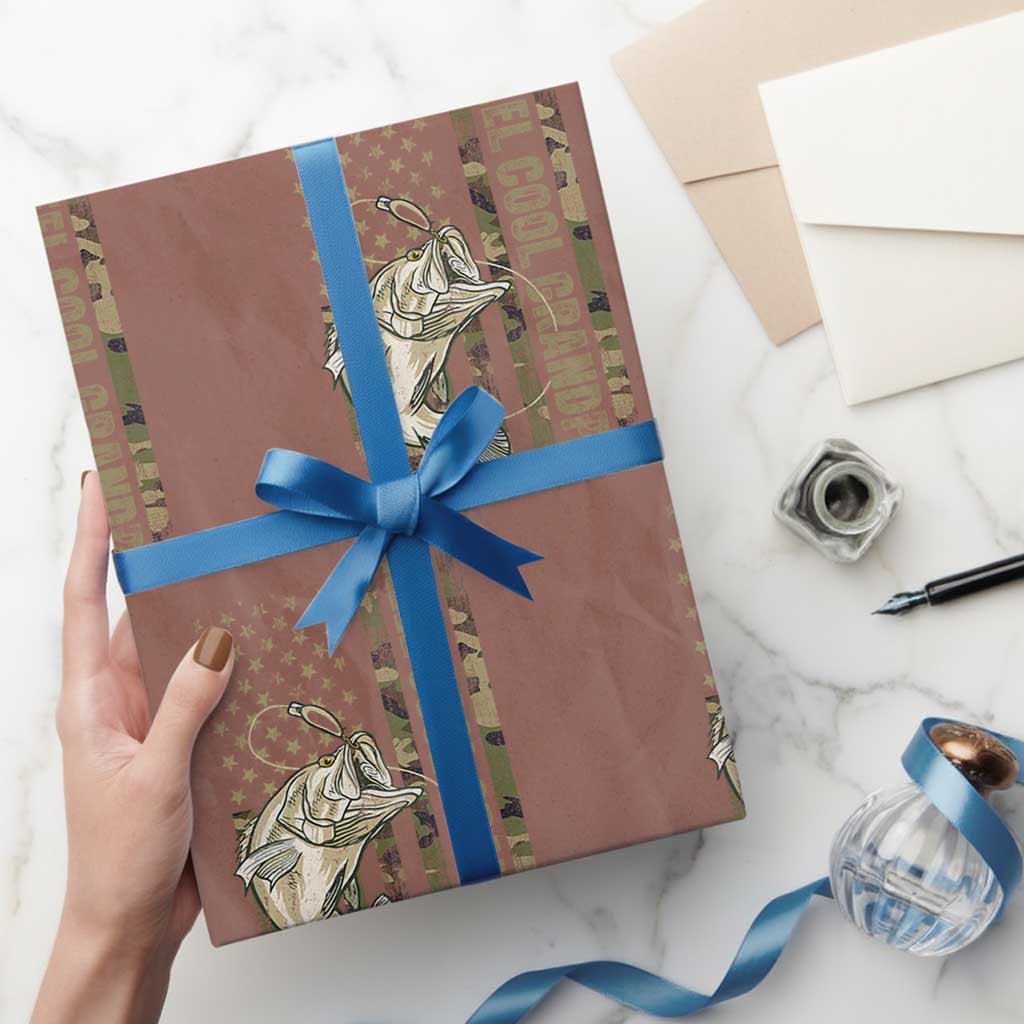 Funny Fishing Vintage Reel Cool Grandpa Wrapping Paper Roll Camo American Flag USA Bass Fish Fisherman TS10 Mocha Print Your Wear