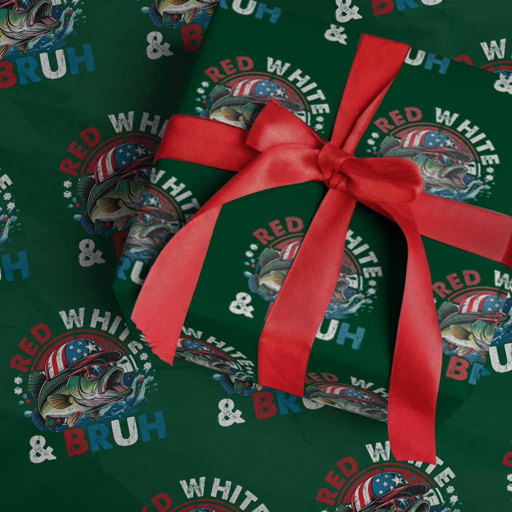 Funny Fishing Wrapping Paper Roll Red White Bruh Fisherman Gift American Flag TS10 Green Print Your Wear