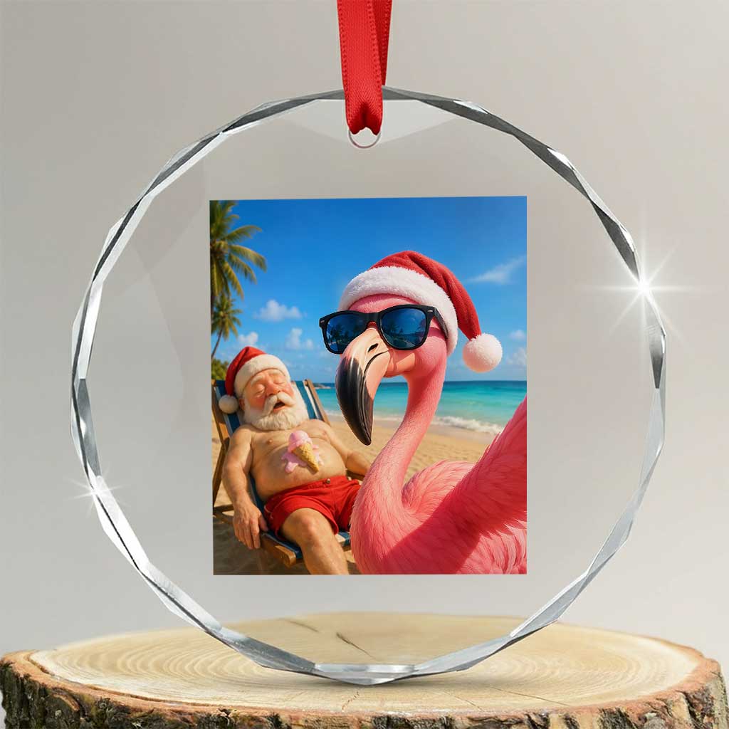 Funny Flamingo Beach Selfie Crystal Glass Ornament Christmas in July TS14 Transparent Glass 3'' Circle Print Your Wear