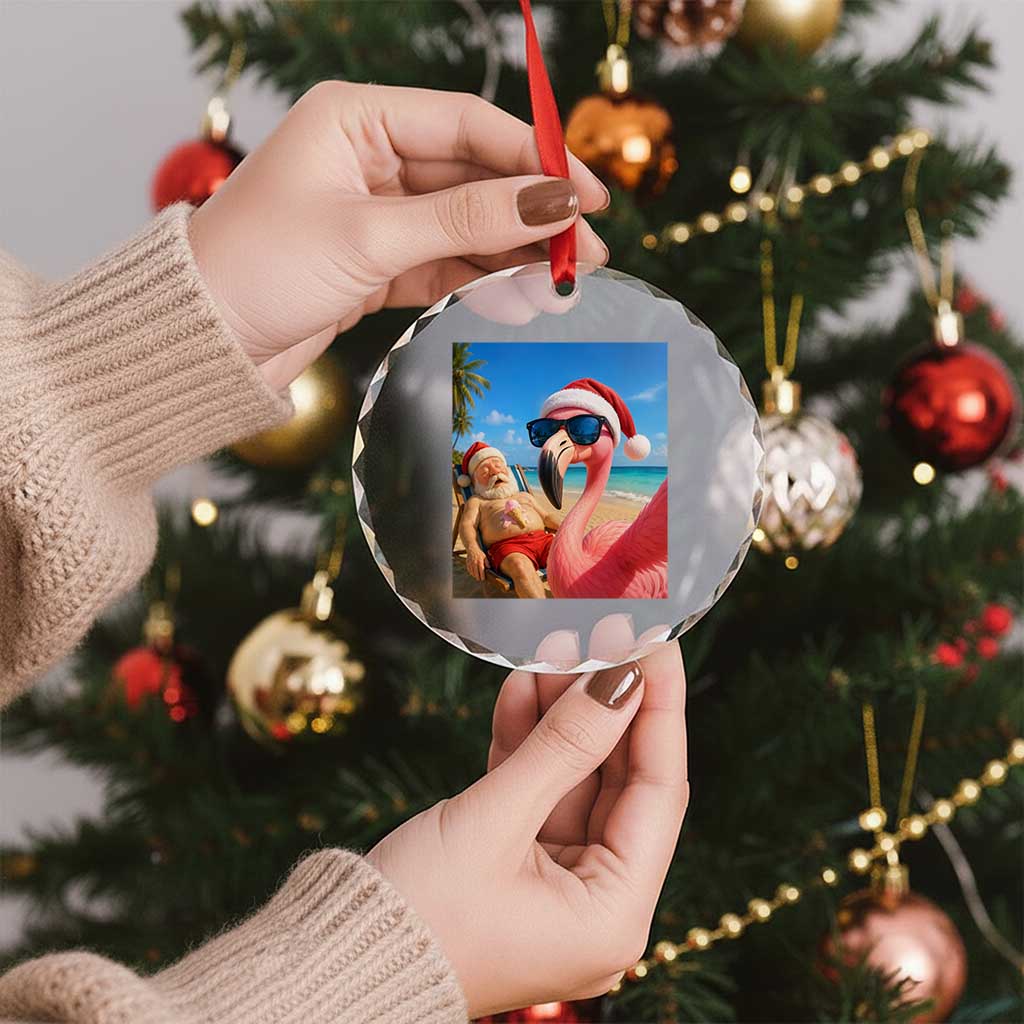 Funny Flamingo Beach Selfie Crystal Glass Ornament Christmas in July TS14 Print Your Wear