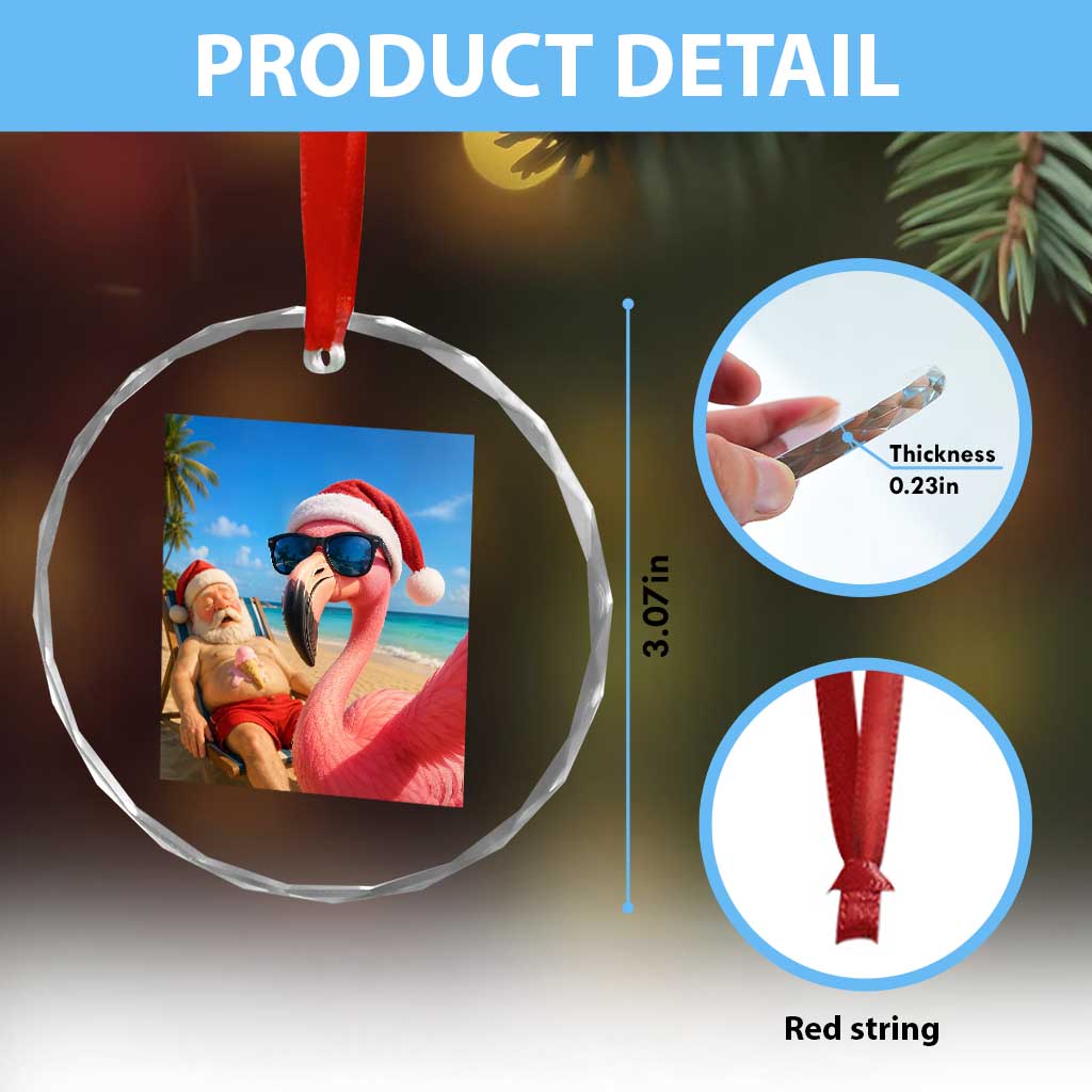 Funny Flamingo Beach Selfie Crystal Glass Ornament Christmas in July TS14 Print Your Wear