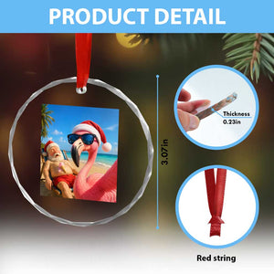 Funny Flamingo Beach Selfie Crystal Glass Ornament Christmas in July TS14 Print Your Wear