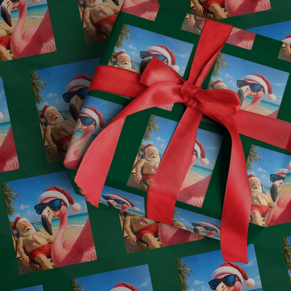 Funny Flamingo Beach Selfie Wrapping Paper Roll Christmas in July TS14 Green Print Your Wear