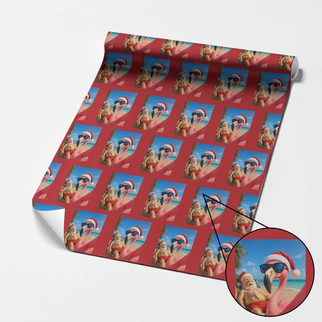 Funny Flamingo Beach Selfie Wrapping Paper Roll Christmas in July
