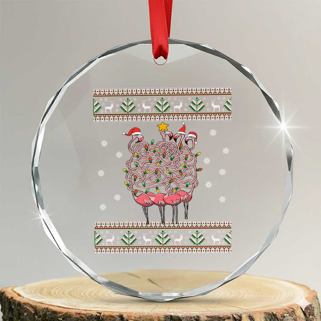 Funny Flamingo Family Xmas Light Tangled Crystal Glass Ornament TS09 Transparent Glass 3'' Circle Print Your Wear