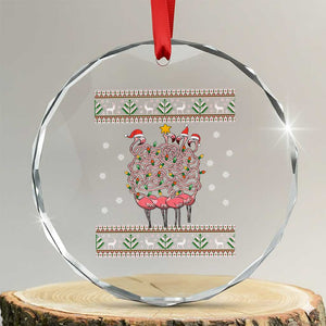 Funny Flamingo Family Xmas Light Tangled Crystal Glass Ornament TS09 Transparent Glass 3'' Circle Print Your Wear