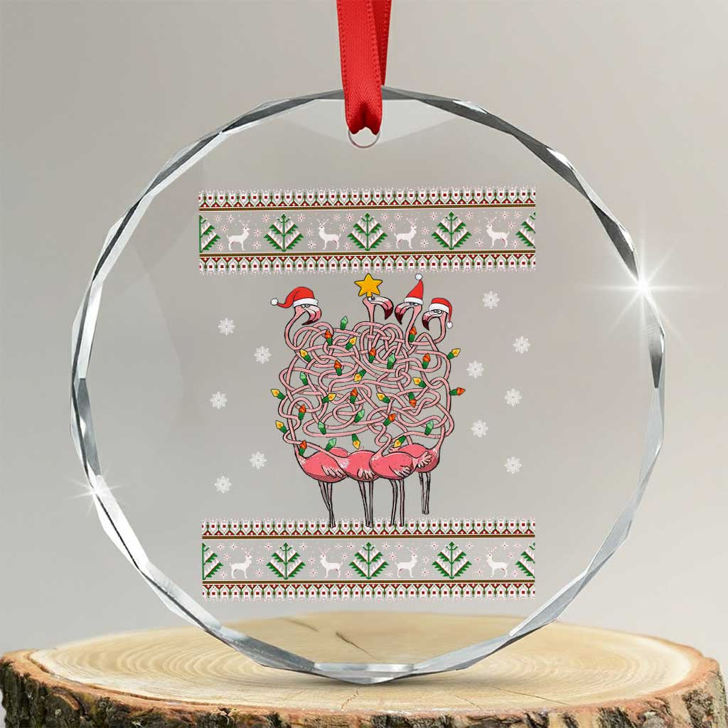 Funny Flamingo Family Xmas Light Tangled Crystal Glass Ornament TS09 Transparent Glass 3'' Circle Print Your Wear
