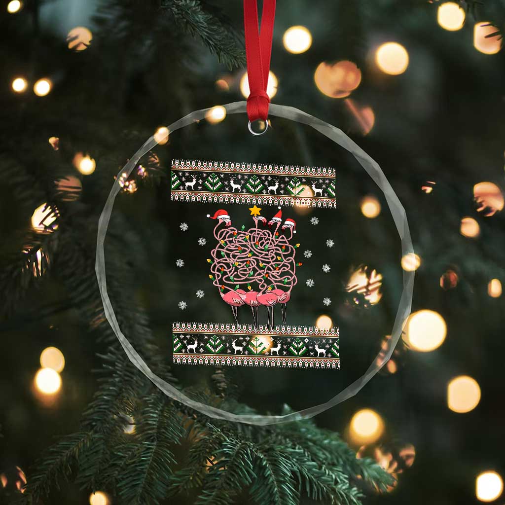 Funny Flamingo Family Xmas Light Tangled Crystal Glass Ornament TS09 Print Your Wear