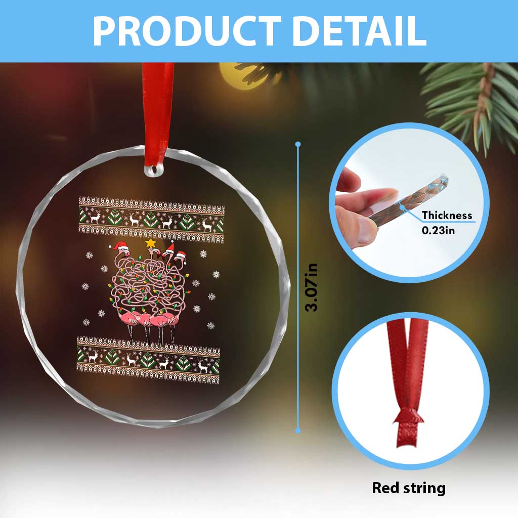 Funny Flamingo Family Xmas Light Tangled Crystal Glass Ornament TS09 Print Your Wear