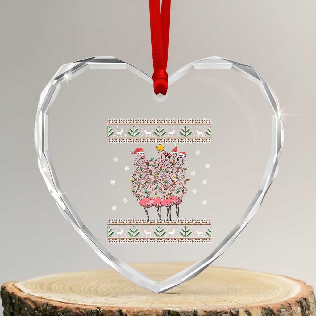 Funny Flamingo Family Xmas Light Tangled Heart Crystal Glass Ornament TS09 Transparent Glass 3'' Heart Print Your Wear