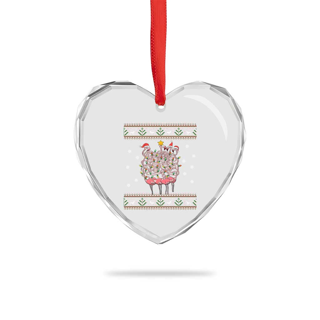 Funny Flamingo Family Xmas Light Tangled Heart Crystal Glass Ornament TS09 Print Your Wear
