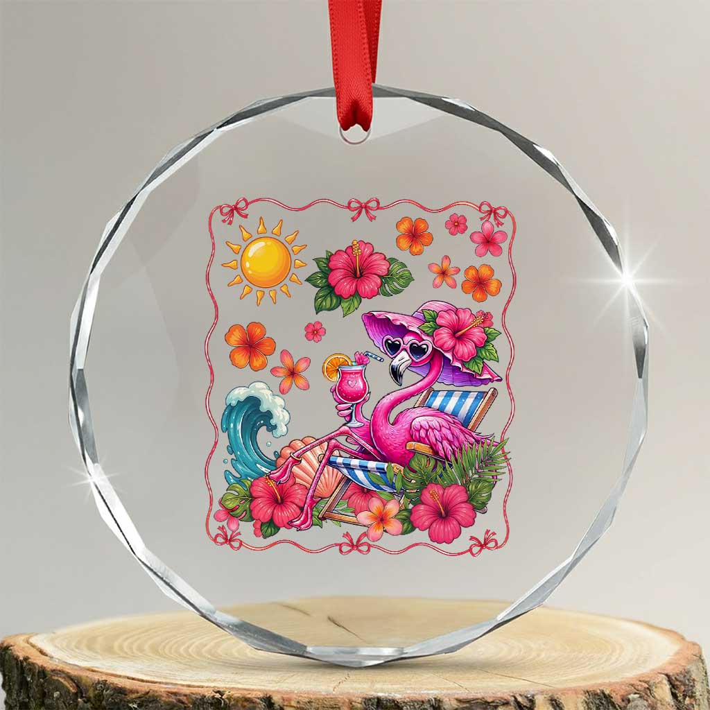 Funny Flamingo Tropical Floral Summer Vacation Graphic Crystal Glass Ornament TS12 Transparent Glass 3'' Circle Print Your Wear