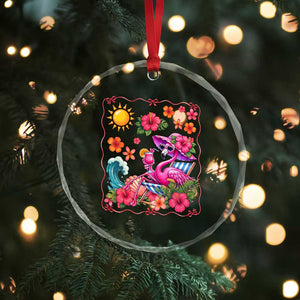 Funny Flamingo Tropical Floral Summer Vacation Graphic Crystal Glass Ornament