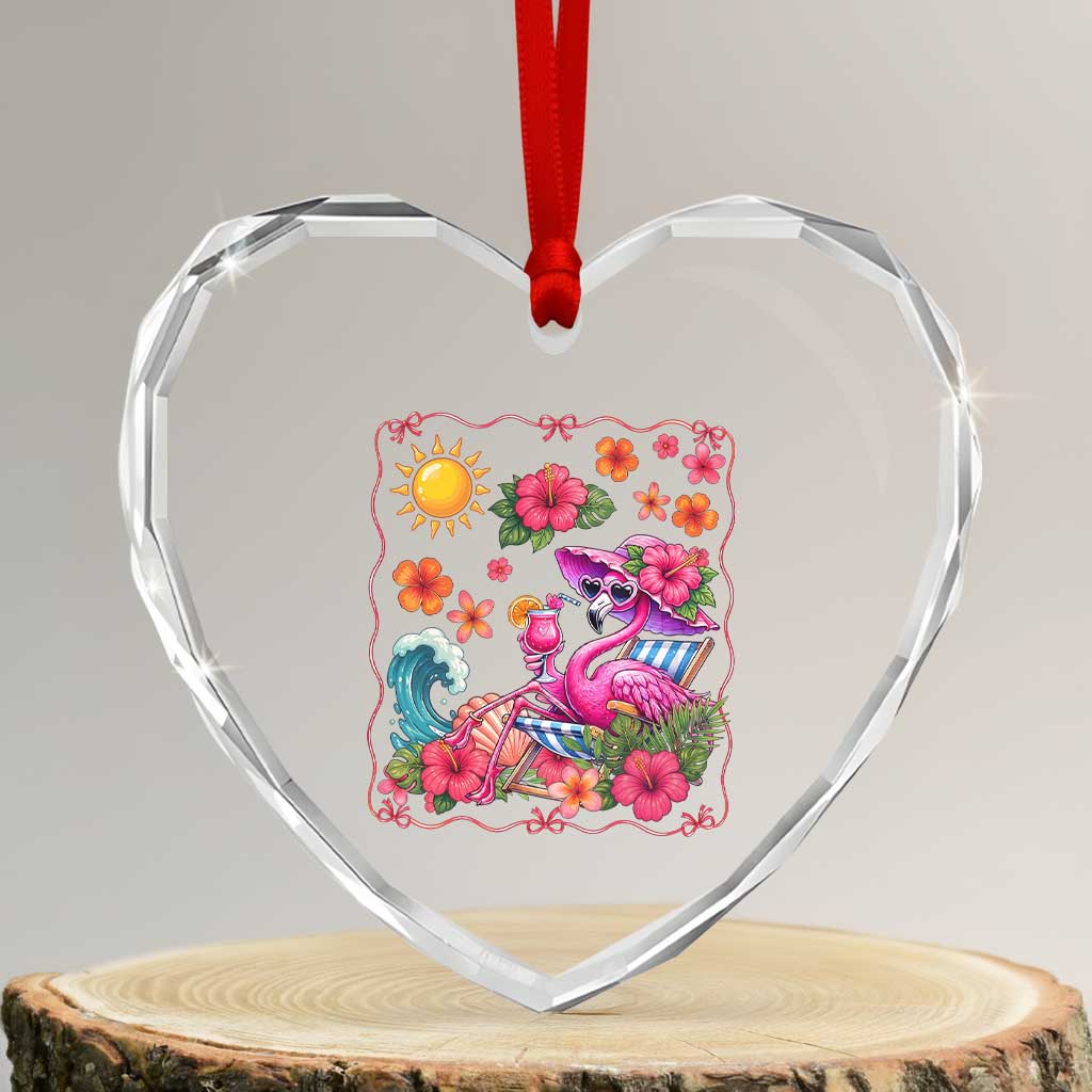 Funny Flamingo Tropical Floral Summer Vacation Graphic Heart Crystal Glass Ornament TS12 Transparent Glass 3'' Heart Print Your Wear