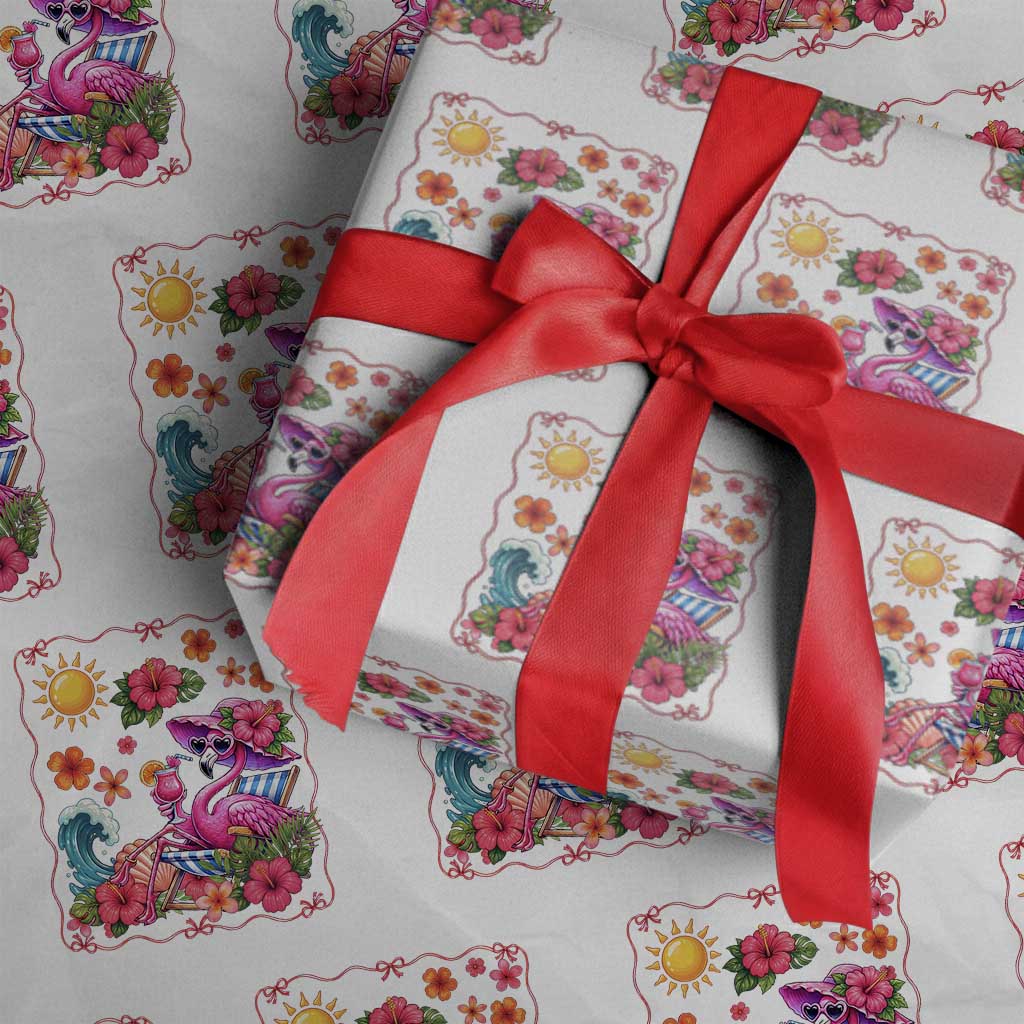 Funny Flamingo Tropical Floral Summer Vacation Graphic Wrapping Paper Roll TS12 White Print Your Wear