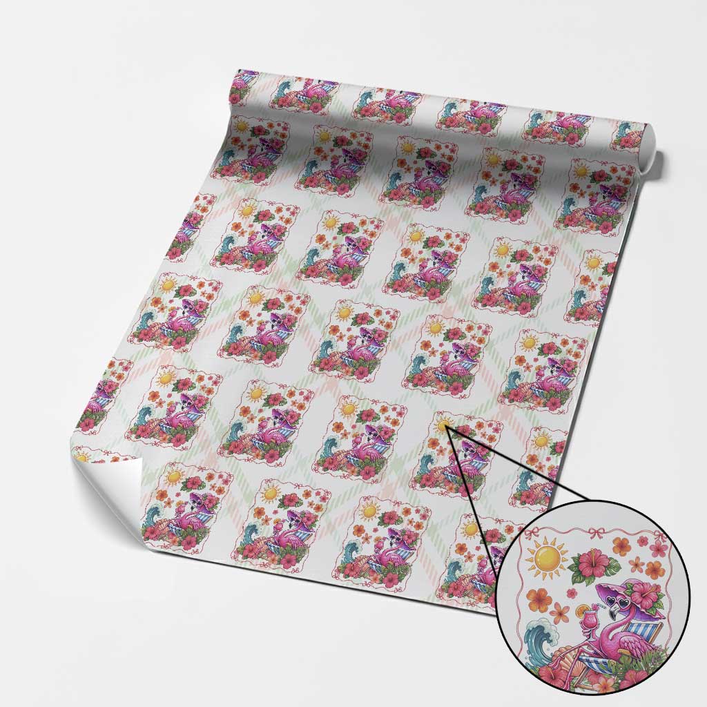 Funny Flamingo Tropical Floral Summer Vacation Graphic Wrapping Paper Roll