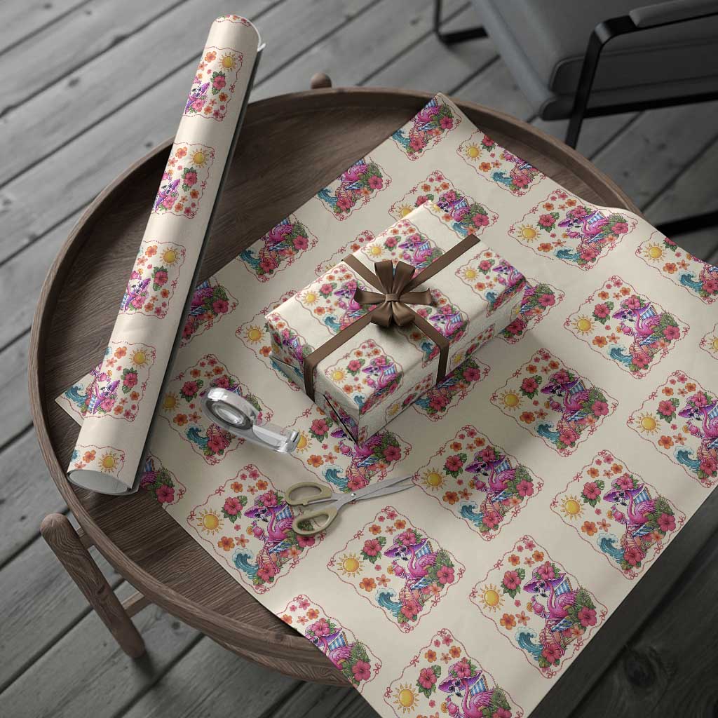 Funny Flamingo Tropical Floral Summer Vacation Graphic Wrapping Paper Roll
