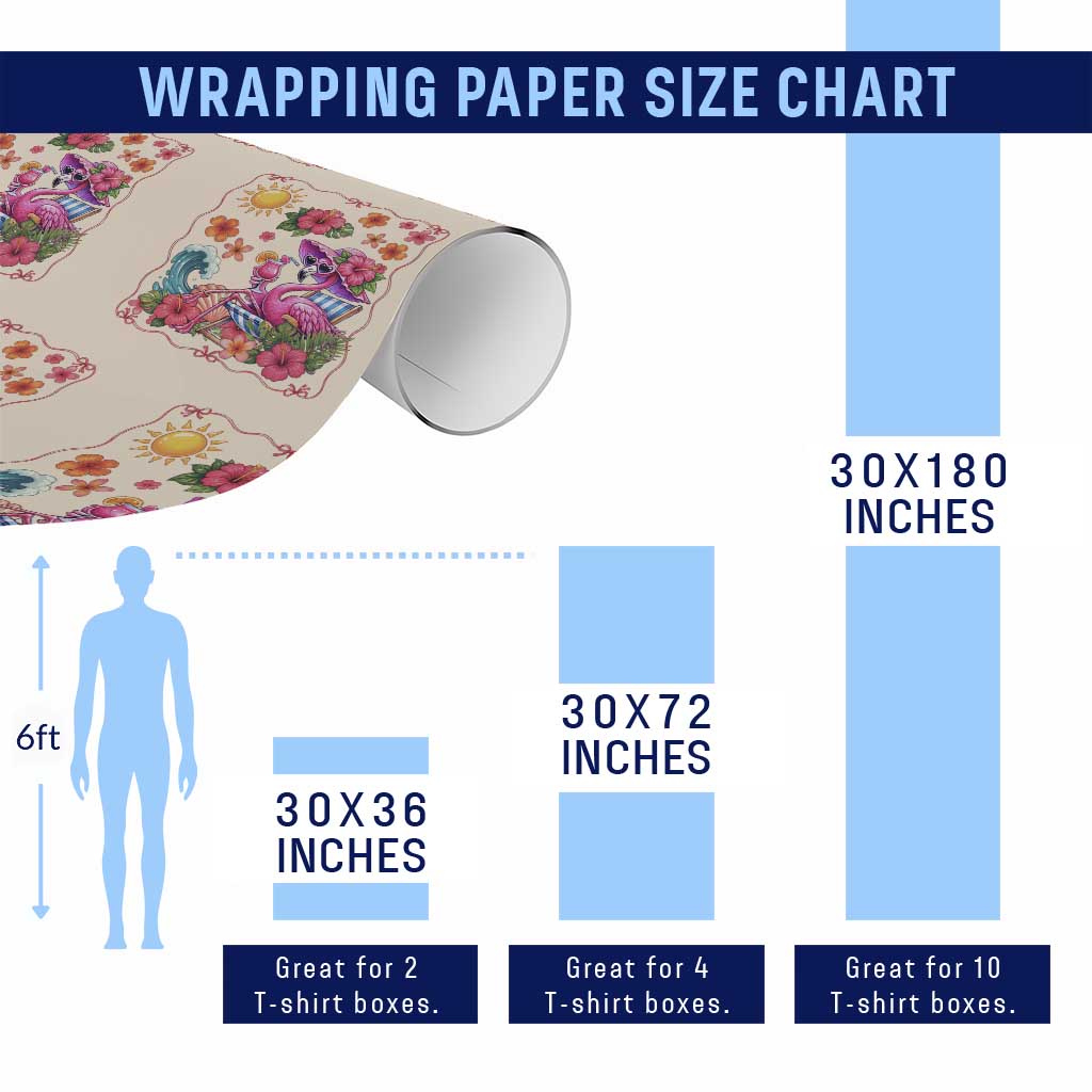 Funny Flamingo Tropical Floral Summer Vacation Graphic Wrapping Paper Roll