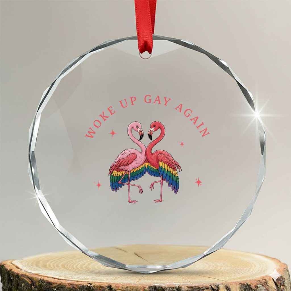 Funny Flamingos Woke Up Gay Again Crystal Glass Ornament Gift For Queer Bird Lovers