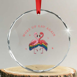 Funny Flamingos Woke Up Gay Again Crystal Glass Ornament Gift For Queer Bird Lovers