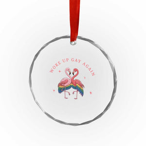 Funny Flamingos Woke Up Gay Again Crystal Glass Ornament Gift For Queer Bird Lovers