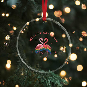 Funny Flamingos Woke Up Gay Again Crystal Glass Ornament Gift For Queer Bird Lovers