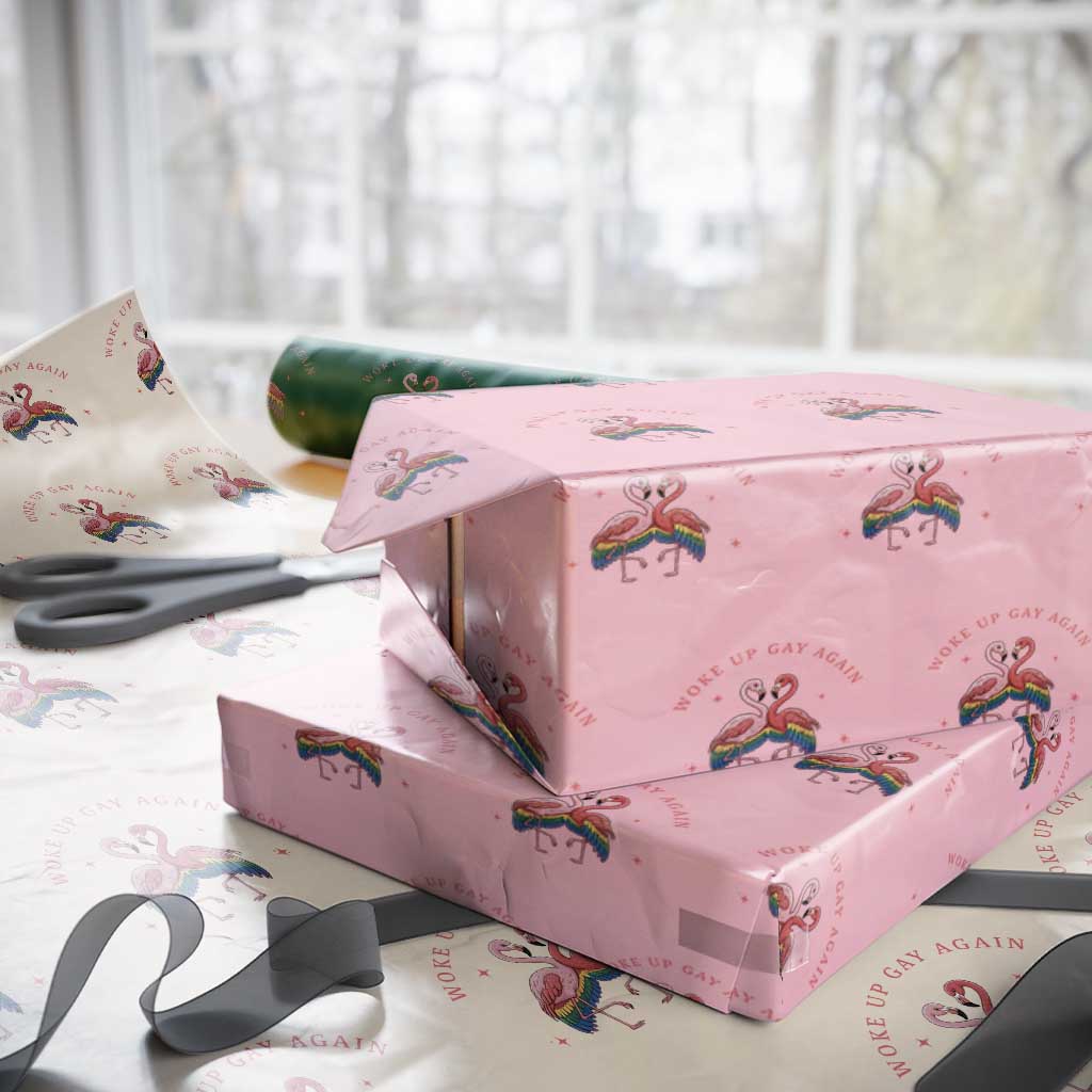 Funny Flamingos Woke Up Gay Again Wrapping Paper Roll Gift For Queer Bird Lovers TS12 Light Pink Print Your Wear