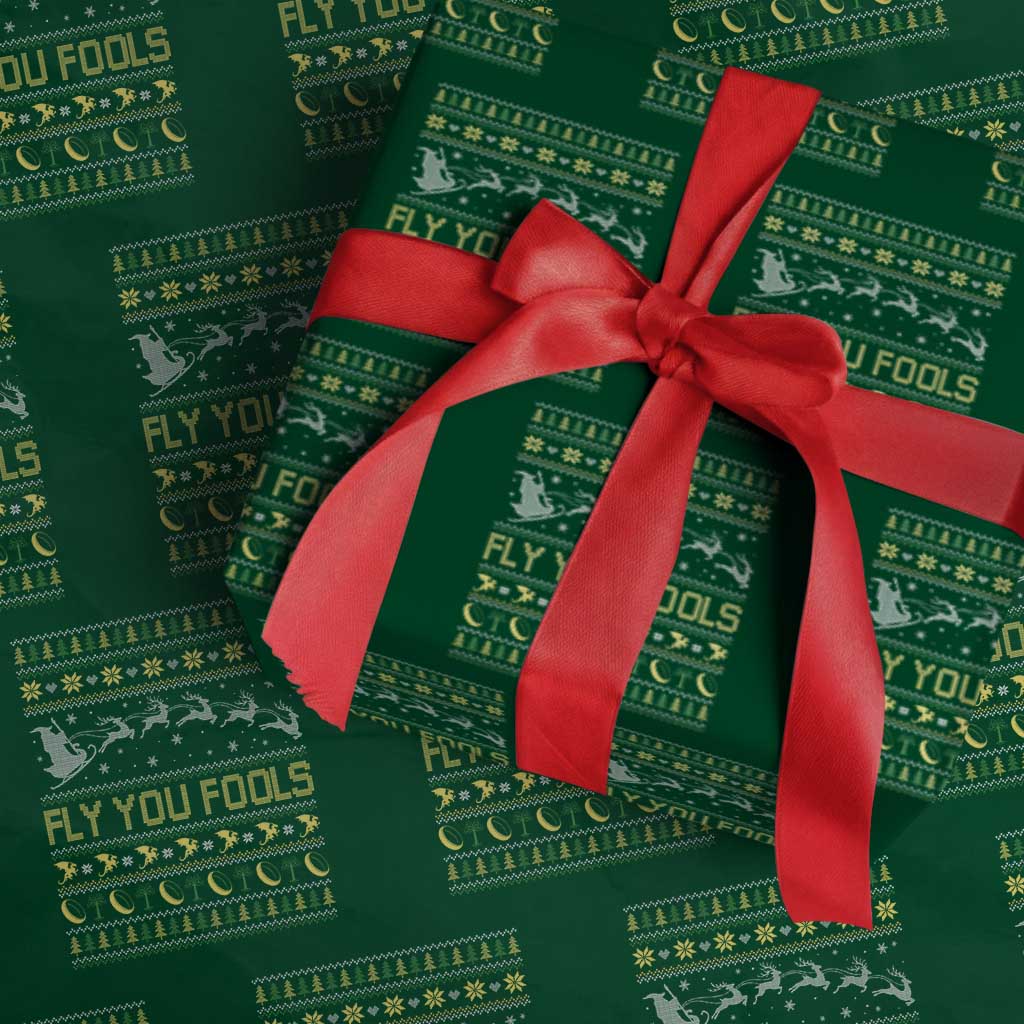 Funny Fly You Fools Christmas Wrapping Paper Roll Fantasy Movie Xmas Wizard Santa TS11 Green Print Your Wear