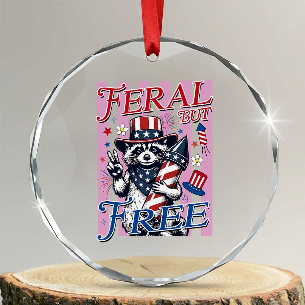 Funny Fourth Of July Raccoon Crystal Glass Ornament Feral But Free TS12 Transparent Glass 3'' Circle Print Your Wear
