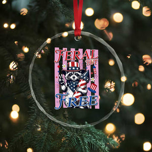 Funny Fourth Of July Raccoon Crystal Glass Ornament Feral But Free