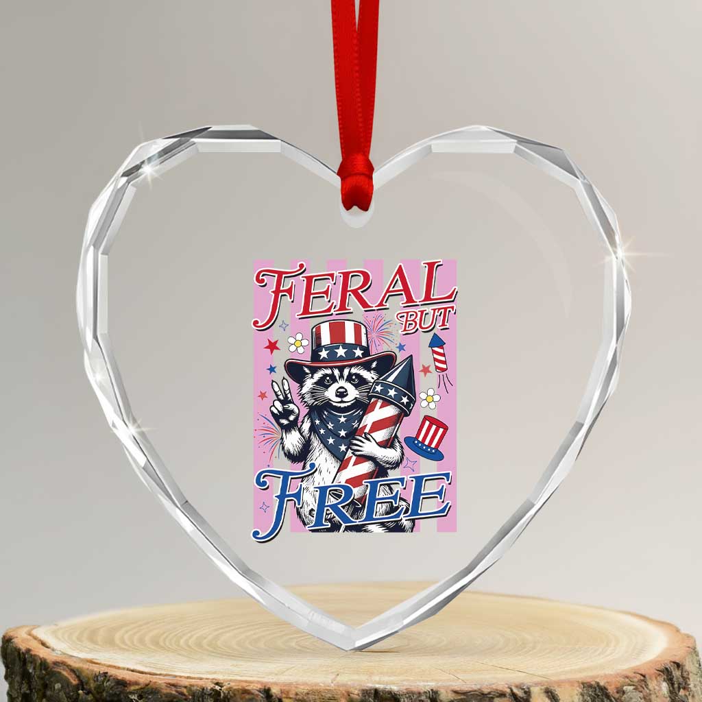 Funny Fourth Of July Raccoon Heart Crystal Glass Ornament Feral But Free
