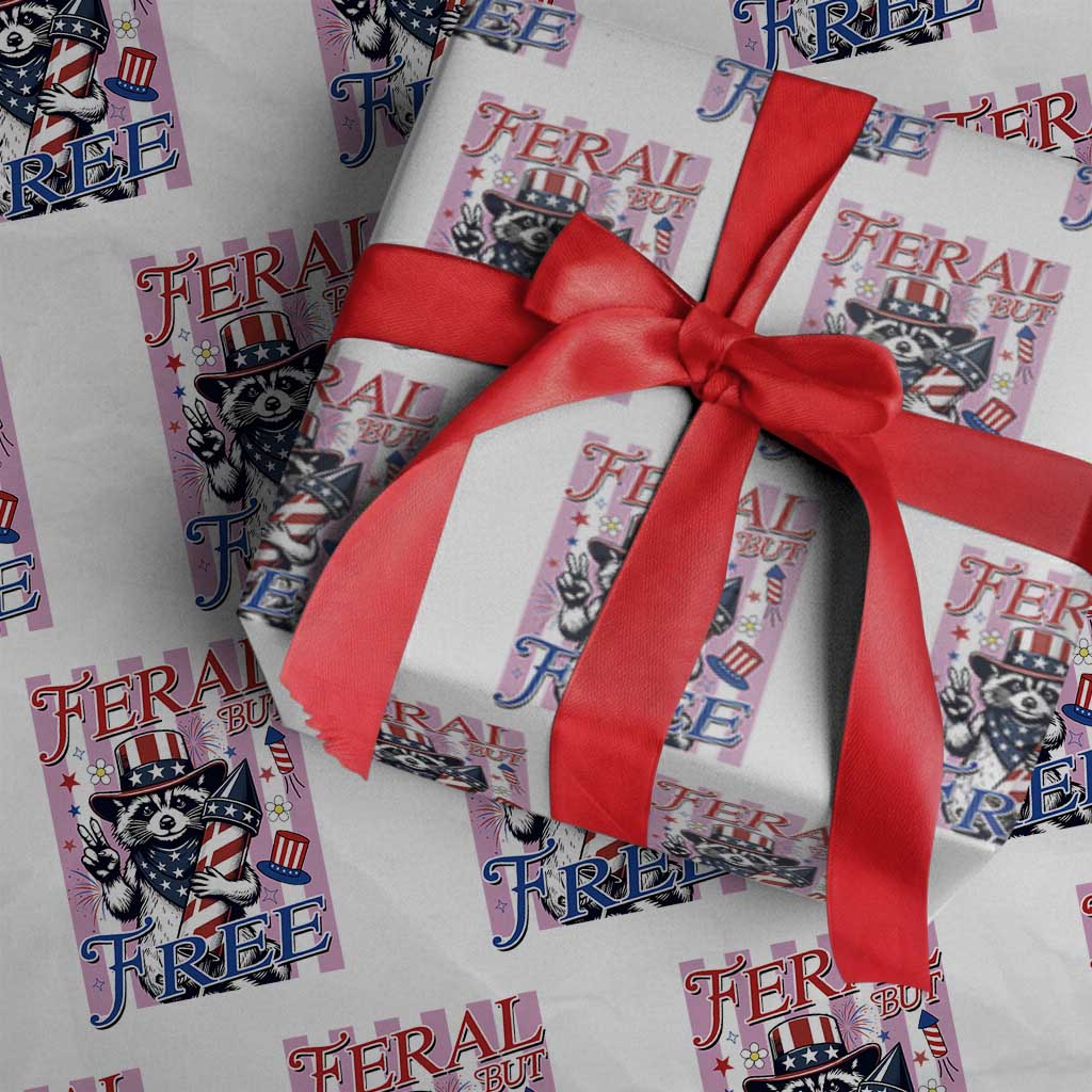 Funny Fourth Of July Raccoon Wrapping Paper Roll Feral But Free
