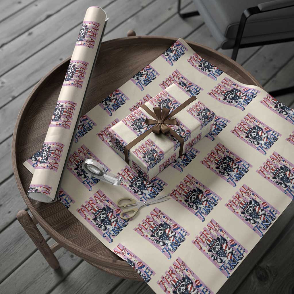 Funny Fourth Of July Raccoon Wrapping Paper Roll Feral But Free