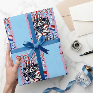 Funny Fourth Of July Raccoon Wrapping Paper Roll Feral But Free