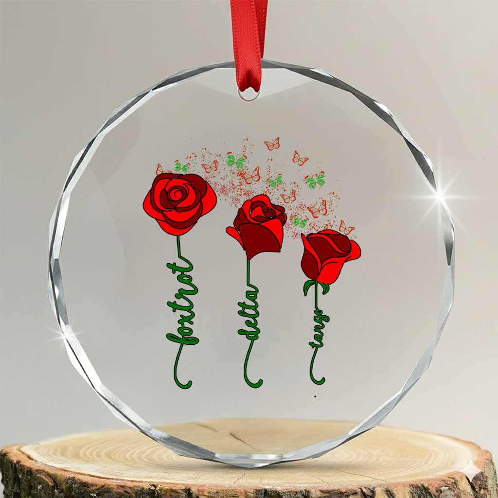 Funny Foxtrot Delta Tango Crystal Glass Ornament Vintage Rose Flowers Butterfly - Print Your Wear