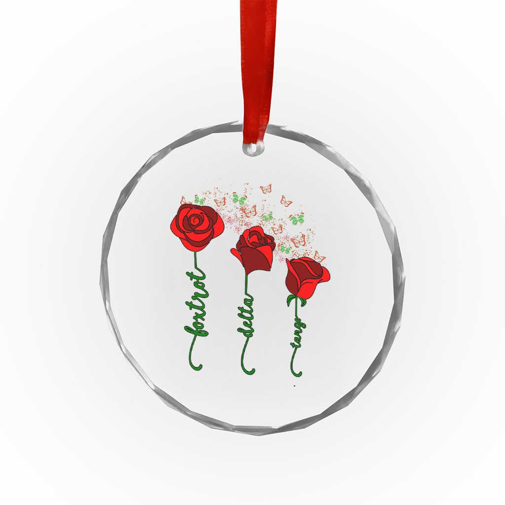 Funny Foxtrot Delta Tango Crystal Glass Ornament Vintage Rose Flowers Butterfly - Print Your Wear