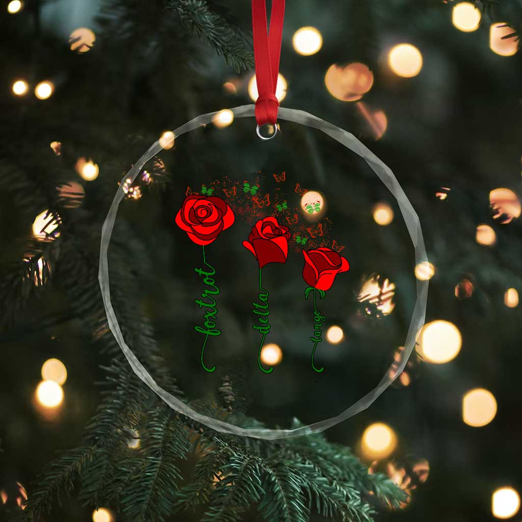 Funny Foxtrot Delta Tango Crystal Glass Ornament Vintage Rose Flowers Butterfly - Print Your Wear