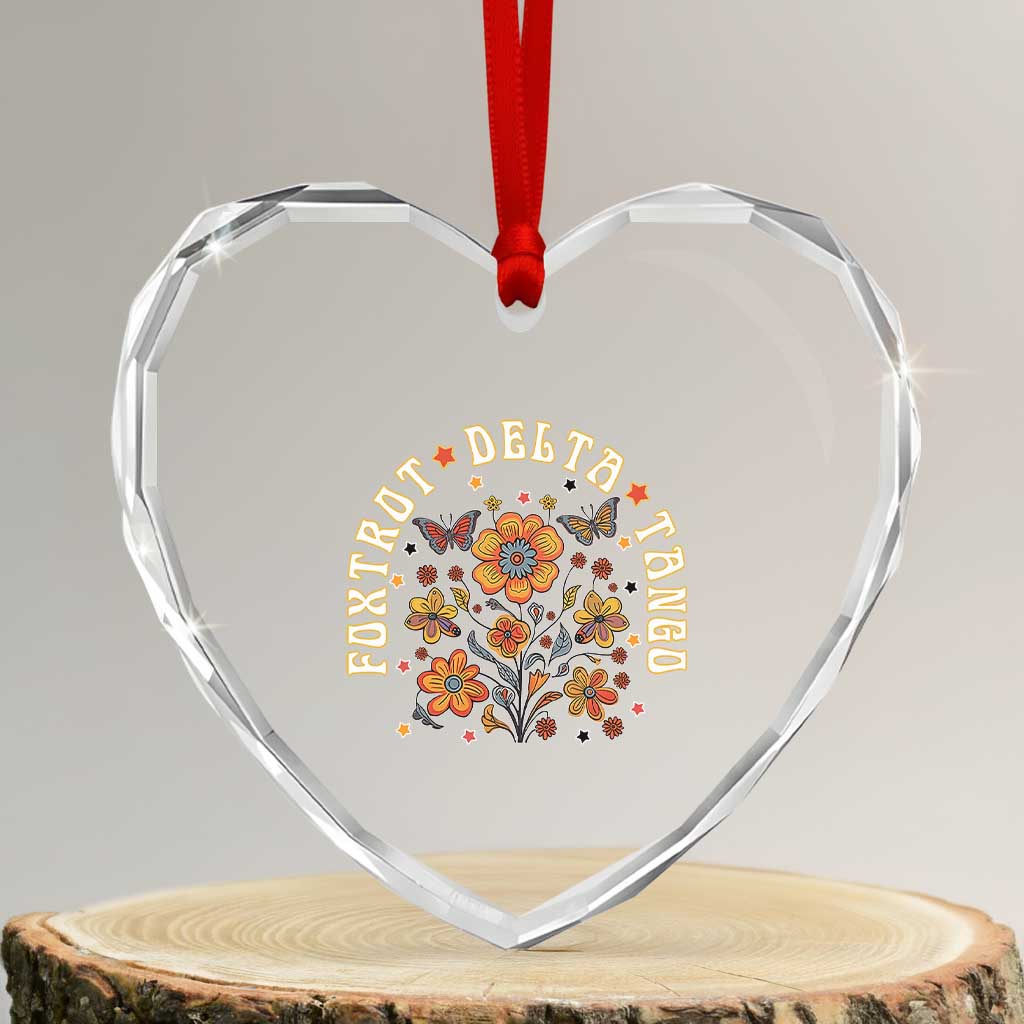 Funny Foxtrot Delta Tango Heart Crystal Glass Ornament Vintage Floral Retro Groovy TS11 Transparent Glass 3'' Heart Print Your Wear