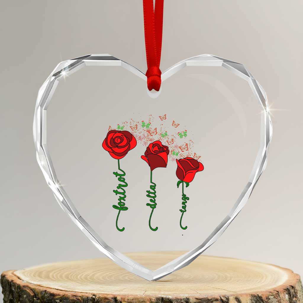 Funny Foxtrot Delta Tango Heart Crystal Glass Ornament Vintage Rose Flowers Butterfly - Print Your Wear