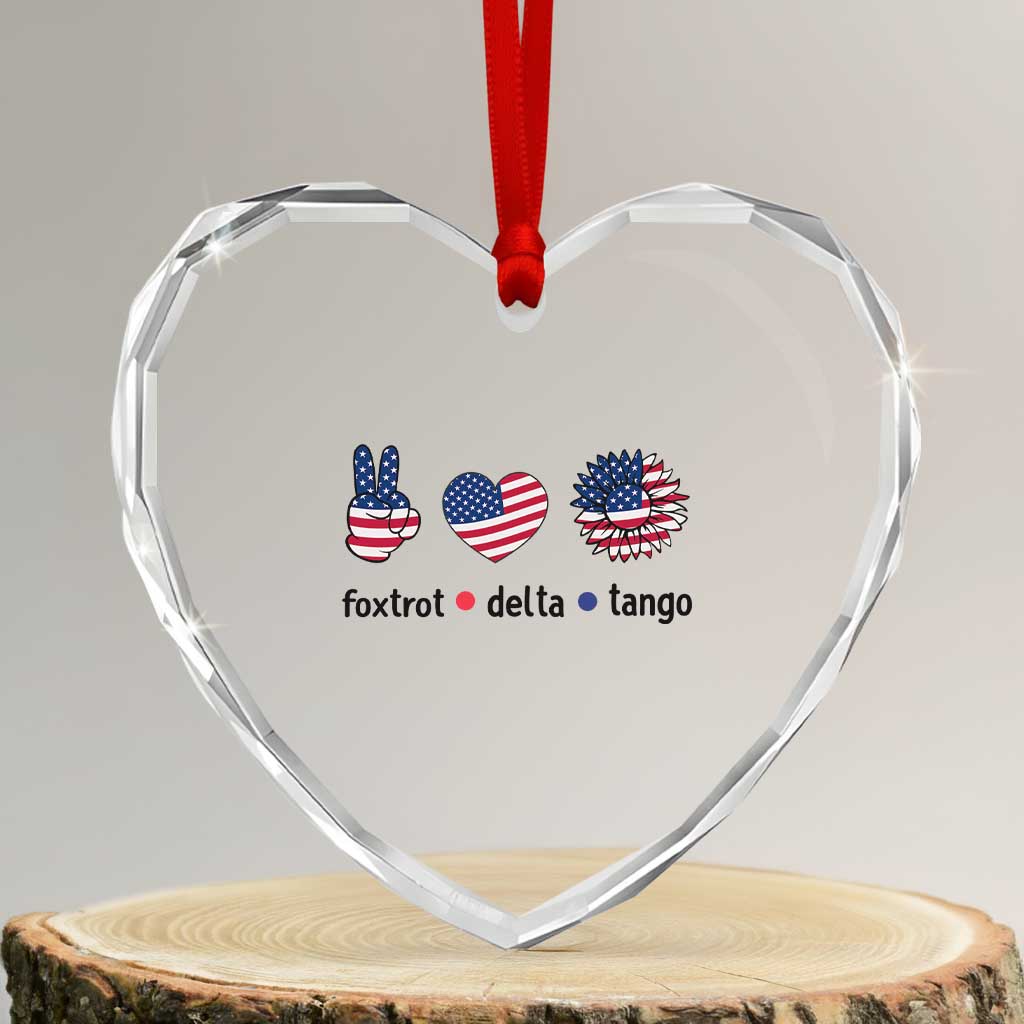 Funny Foxtrots Delta Tangos Heart Crystal Glass Ornament American Flag Peace Sign Heart Sunflower TS02 Transparent Glass 3'' Heart Print Your Wear