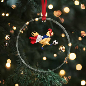 Funny France Soccer Crystal Glass Ornament Rooster Wearing French Flag Patriotic Football Fan Graphic